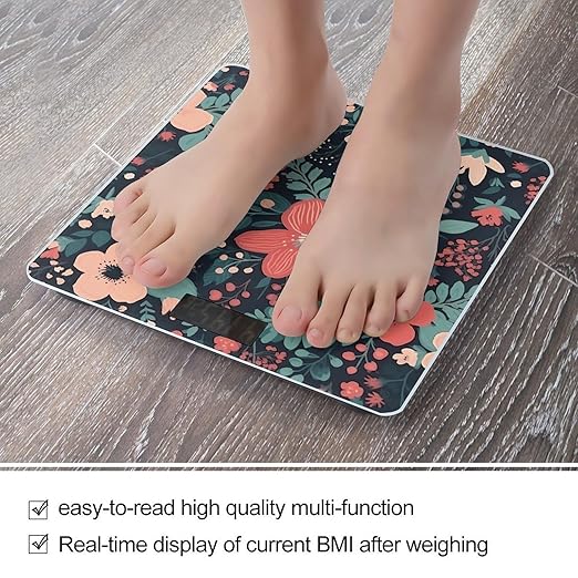 Simple Little Flower Bathroom Scale Rounded Smart Scale for Body Weight Automatic Power On/Off Weight Scales Accurate Bathroom Digital Scales for Pet Home Bedroom Kitchen