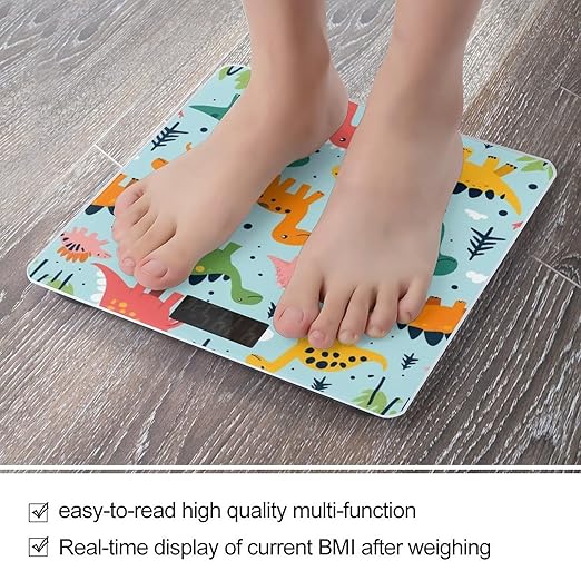 Men's Smart Scale for Body Weight Digital Bathroom Weighing Scale Automatic Switch Energy Saving Scale Funny Dinosaurs Mint Green Cute Cartoon