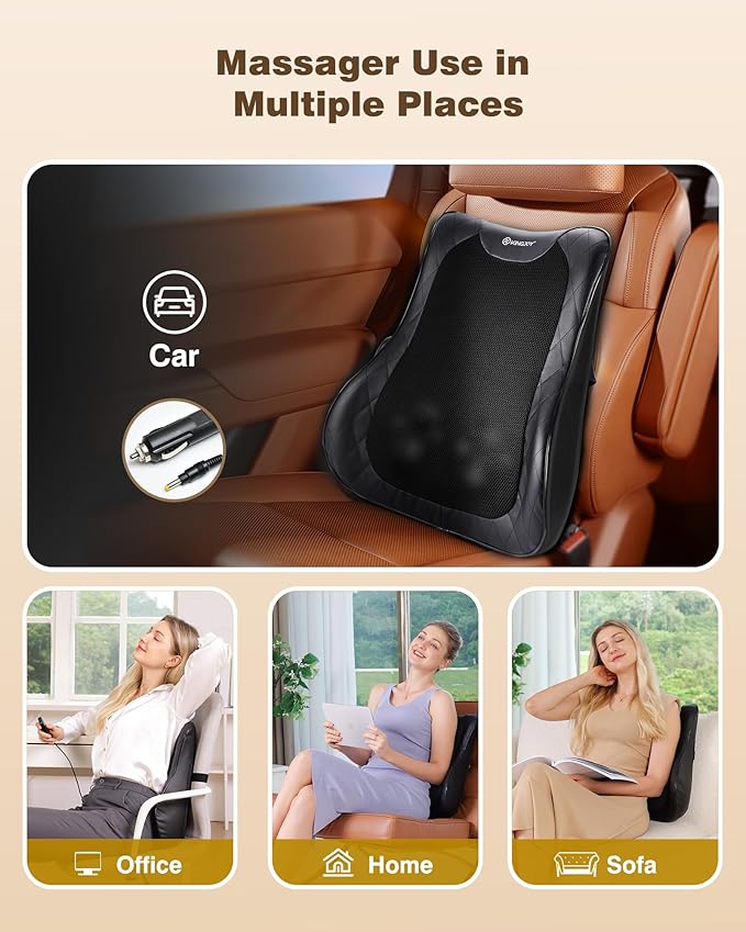 KINGJOY Back Massager for Pain Relief Deep Tissue Full Back Massager with Heat 3D Kneading Massage Pillow with 3 Intensities for Back Neck Shoulder Spot Massage Gifts for Women Man