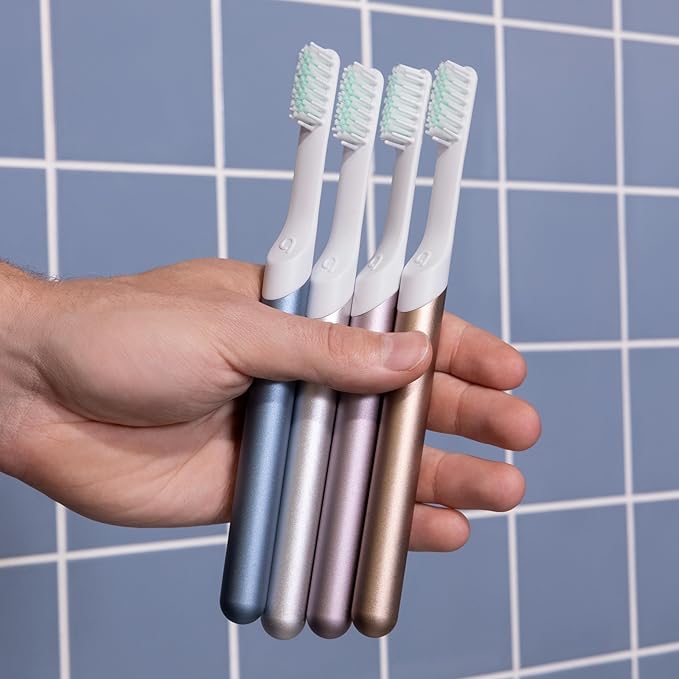 Quip Metal Sonic Electric Toothbrush for Adults - Time Travel &amp Soft Bristles with Travel Case &amp Replacement Brush Head - 3 Month Battery Life Plum