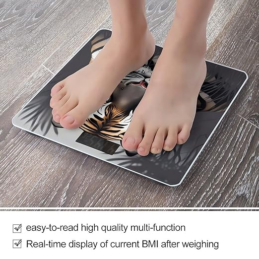 Tiger at Rest Scale with LCD Precision Weighing Scales Sturdy Tempered Glass Weight Scales Easy-to-Read Anti-Slip Weight Digital Bathroom Scale for Daily
