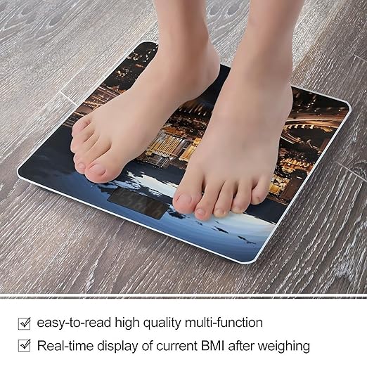 Las Vegas Night ViewScale for Body Weight with LCD High Precision Weighing Scales Fashion Sturdy Tempered Glass Weight Scales Easy-to-Read Digital Bathroom Scale for Daily 400lb