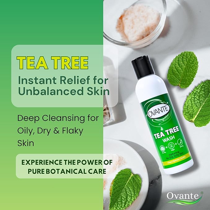 Tea Tree Oil Body Wash – Clarifying &amp Hydrating Shower Gel with Lemongrass &amp Vitamin E | For Itchy Oily Dry &amp Flaky-Looking Skin | Sulfate Free Daily Cleanser - 7 oz