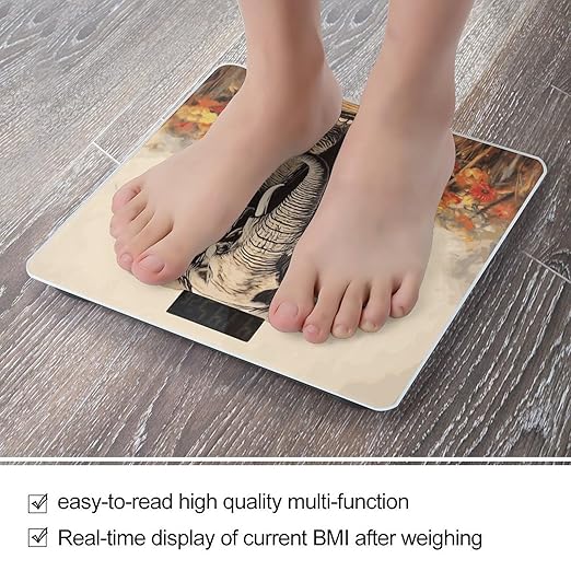 Elephant Painting Scale for Body Weight Anti-Slip Sturdy Tempered Glass Weighing Machine Highly Digital Accurate Bright LCD Bathroom Scale for Household Gift
