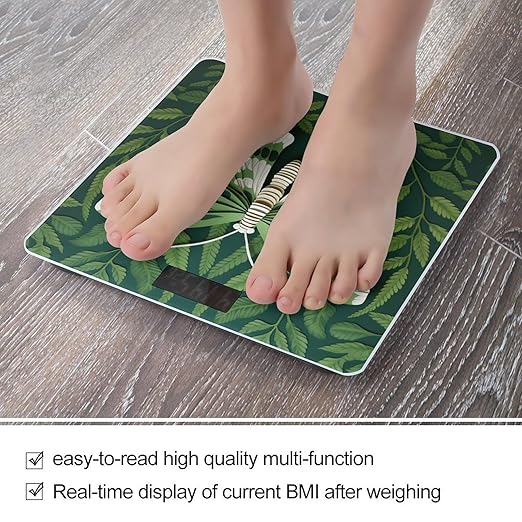 White Moth Scale for Body Weight Anti-Slip Tempered Glass Digital Bathroom Scales Clear LCD Display Weighing Scale Safe Rounded Corners Smart Scales