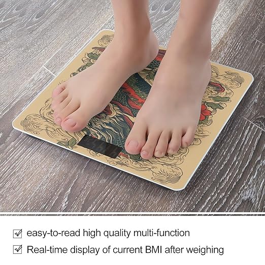 Beige Dragon Pattern Scale for Body Weight Accurate Digital Bathroom Scale Toughened Glass High Precision Scales Smart Weight Scales with Large LCD Backlight Display Weighing Machine
