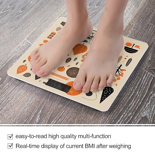 Autumn Doodles Scale for Body Weight Precision Bathroom Weighing Scales with Back Lit LCD Display Sturdy Tempered Glass Body Weight Scales Digital Bathroom Scale 400lb