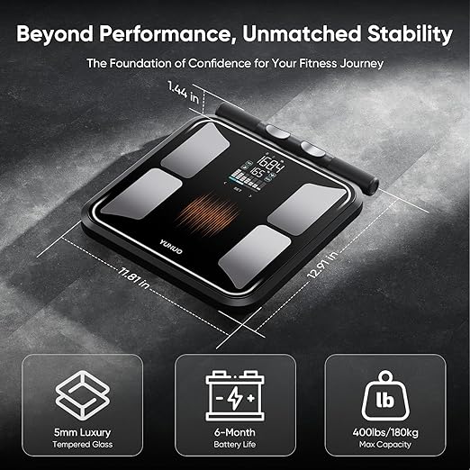 Smart Scale for Body Weight 8-Electrode Dual-Frequency BIA Digital Bathroom Scale with Full Body Composition Analysis for BMI Body Fat Muscle Mass Segmental Analysis 28 Metrics in APP