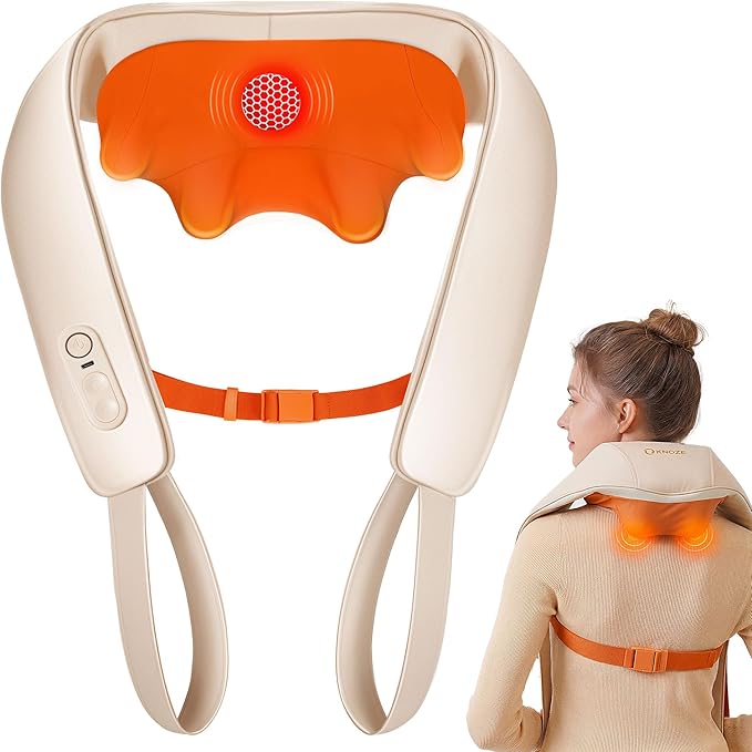 KNQZE Neck and Shoulder Massager with Heat Cordless Back and Neck Massager Upgraded Graphene Heating 4D Shiatsu Deep Kneading Massage for Shoulder Back Pain Relief (Beige)