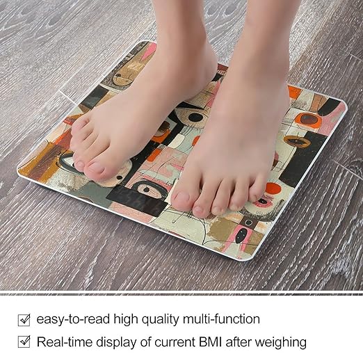 Abstract Style Painting Scale for Body Weight Accurate Digital Bathroom Scale Toughened Glass High Precision Scales Smart Weight Scales with Large LCD Backlight Display Weighing Machine