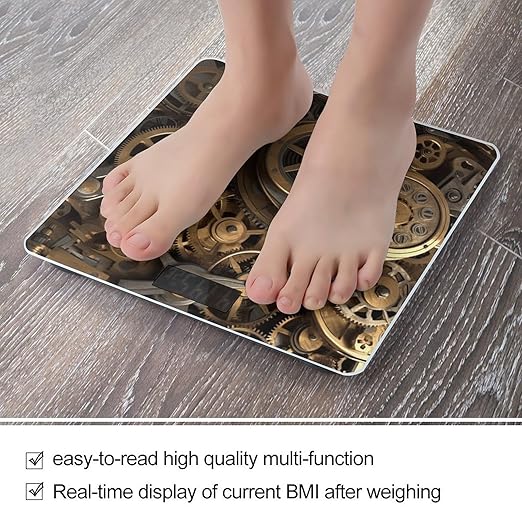Cool Steampunk Gears Bathroom Scale Large LCD Backlight Display Digital Scale Rounded Corners Body Scales Automatic Power On/Off Bathroom Scales for Home Bedrooms