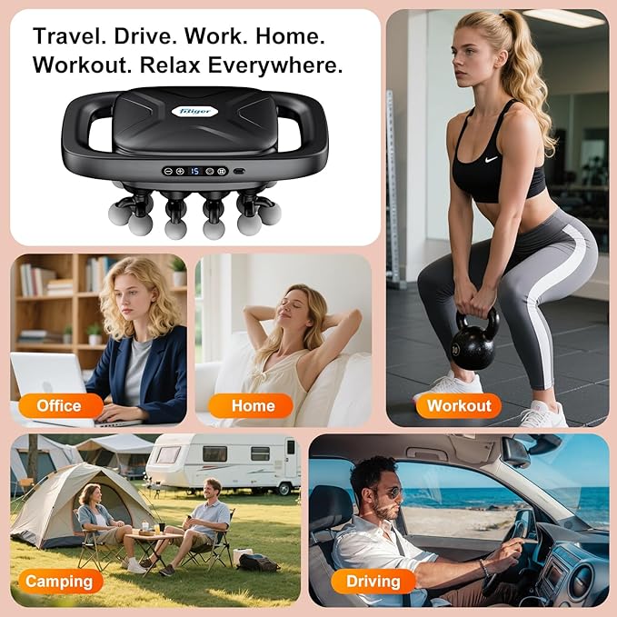 Deep Tissue Massager Gun for Back Shoulder and Neck Pain Relief Powerful Shoulders Back Massager Legs Foot Massager &amp Full Body Muscle Recovery with 20 Massage Heads 3 Modes &amp 30 Speed