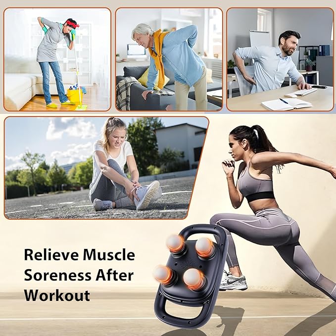 4 Head Massage GunUpdate 25W Powerful Motor for Deep Tissue Percussion Massager with 99 Intensity Levels for Neck BackShoulders Legs Pain Relief &amp Recovery