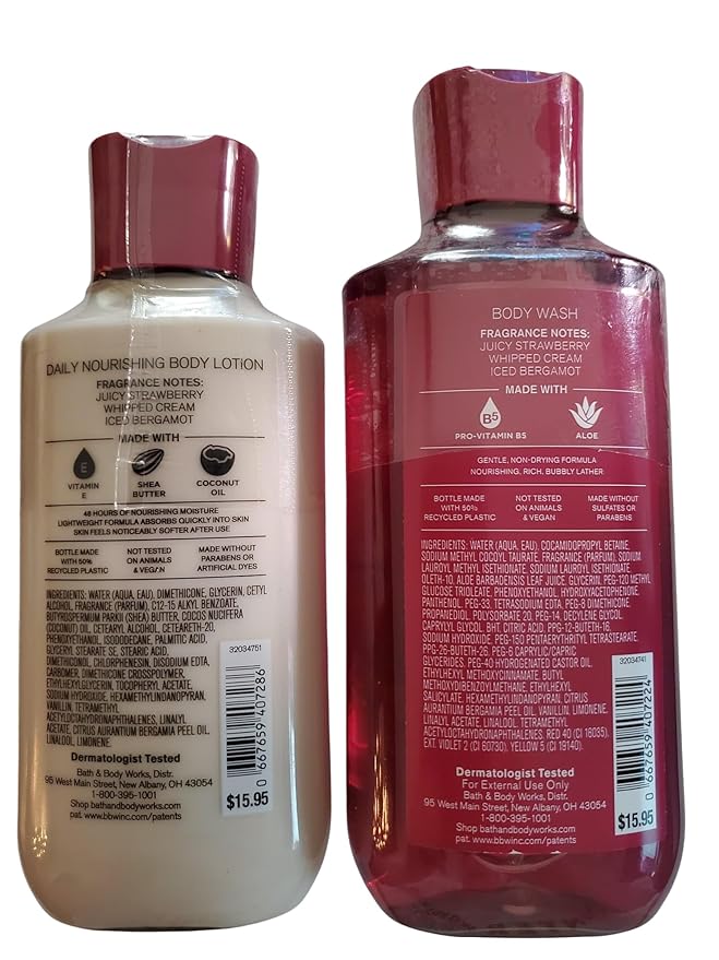 Bath &amp Body Works Women's Strawberry Snowflakes Body Lotion and Body Gel Wash 2 Piece Set