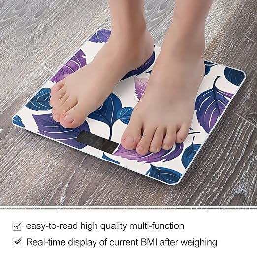 Purple and Blue Leaves Scale for Body Weight Digital Bathroom Scale Accurate Smart Weight Scales with Large Display Weighing Machine High Precision Scales