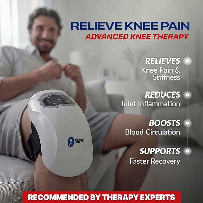 Knee Massager for Pain Relief Portable Cordless Knee Massager with Red Light Therapy Heat and Vibration 3 Heat Levels and 3 Vibration Modes for Joint Recovery Sports Injury and Muscle relaxation