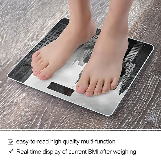 Black and White New York Scale for Body Weight Precision Bathroom Weighing Scales with Back Lit LCD Display Sturdy Tempered Glass Body Weight Scales Digital Bathroom Scale 400lb