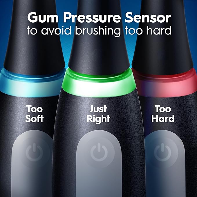 Oral-B Rechargeable Electric Toothbrush iO3 Limited Deep Clean 3 Cleaning Modes Visual Pressure Sensor to Protect Gums 2 Brush Heads Travel Case ICY Blue