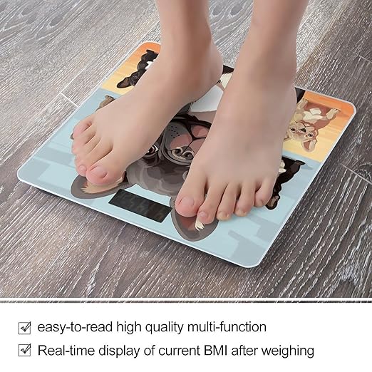 French Bulldog Dog Cute Bathroom Scale for Body Weight Bathroom Weighing Scale with Backlit LCD Display Highly Accurate Measures Weight Up to 180kg