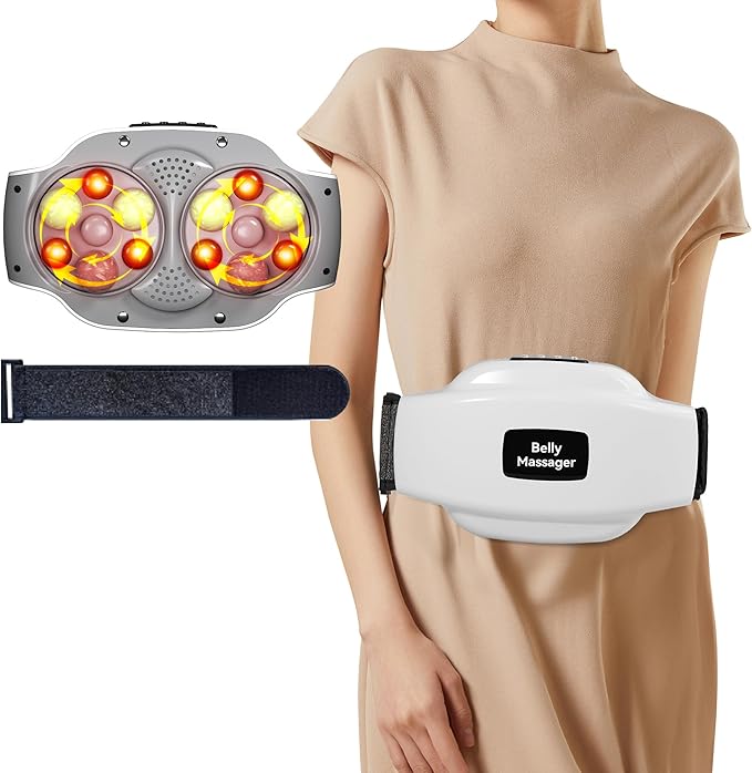 Dual Disc Abdominal Massager Professional Hands-Free Belly Massager Machine with Heat for Digestion Aid Relieve Bloating Constipation Stomach Fat &amp Period Cramps