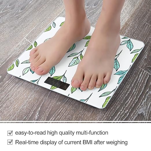 Hand Drawn Tea Leaves Scale for Body Weight Smart Scales Digital Bathroom Scale High Precision Weighing Scales with Large Display Weighing Machine for People