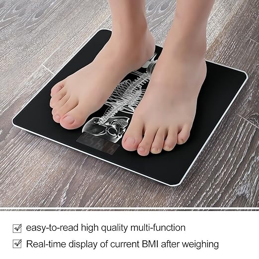 Abstract X-ray Skull Skeleton Playing Guitar Scale for Body Weight Safe Rounded Corners Tempered Glass Digital Bathroom Scale LED Display 400lb Capacity Weight Scales with High Precision Sensors