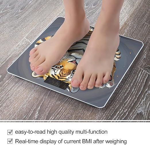 Tiger Head with Raised Paws Bathroom Scale for Body Weight Bathroom Weighing Scales with Back Lit LED Display Sturdy Tempered Glass Body Weight Bathroom Scale 400lb Weighing