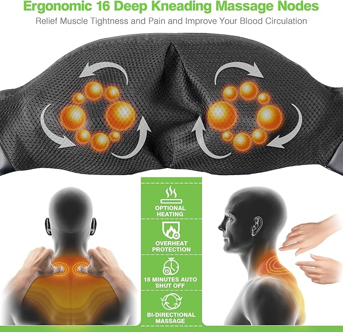 cotsoco Neck MassagerShiatsu Shoulder and Back Massager with Heat Electric Deep Tissue Massage Pillow for Body Muscle Pain ReliefBest Gifts Mom Dad Women MenHome Office Car Use