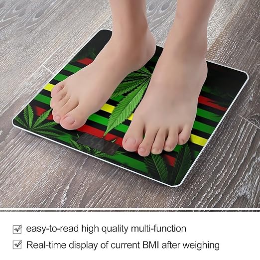Weed Striped Bathroom Scale Rounded Smart Scale for Body Weight Automatic Power On/Off Weight Scales Accurate Bathroom Digital Scales for Pet Home Bedroom Kitchen