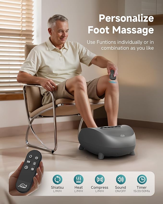 Snailax Foot Massager with Heat and Compression Shiatsu Foot Massager for Neuropathy and Plantar Fasciitis Deep Kneading Rolling Remote Control Fits up to Size 14