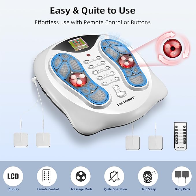 FIT KING Neuropathy Pain Relief for Feet Massager EMS Foot Massager for Neuropathy with TENS Pads Foot Circulation Stimulator for Plantar Fasciitis Diabetes Feet Pain Relief