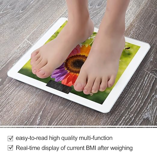 Colorful Sunflower Weight ScaleClear LED Display Bathroom Digital Weighing ScaleTempered Glass Digital Bathroom Scale for Body Weight Capacity Up to 400 Lbs