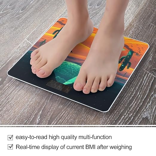 Shining Desert Weight Scale Cute Bathroom Scale for Body Highly Accurate Digital Weighing Machine for People Compact LCD Display Scales with Sturdy Toughened Glass Scales