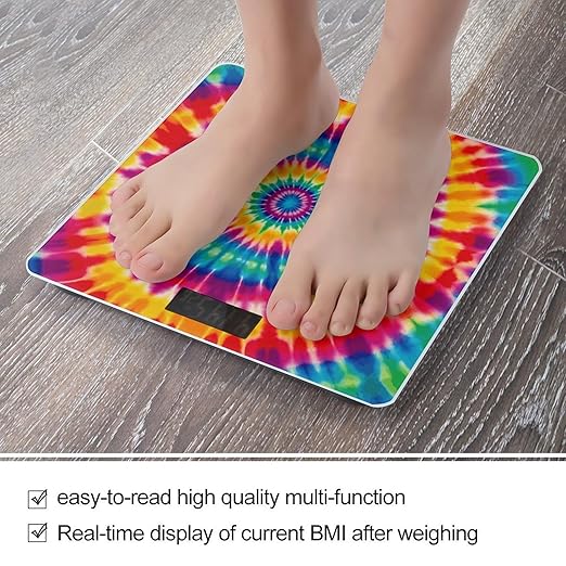 Tie Dye Pattern Scale with LCD Precision Weighing Scales Sturdy Tempered Glass Weight Scales Easy-to-Read Anti-Slip Weight Digital Bathroom Scale for Daily