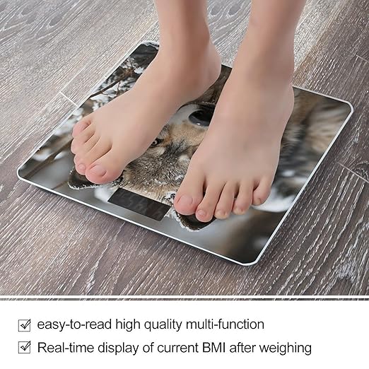 Lmage of Wolf in The Snow Bathroom Scale for Body Weight LCD Display Digital Bathroom Scale Tempered Glass Bathroom Weight Scales Fashion Smart Scales for Home Bedroom 400 Lb