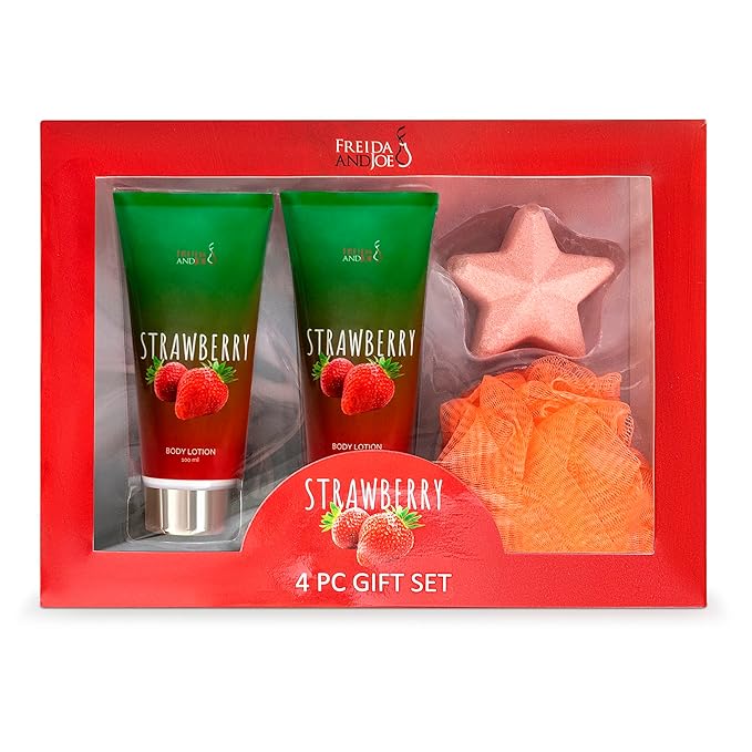Strawberry Bath and Body Gift Set for Women - Luxurious Shower Pampering Irresistible Strawberry Scent Complete Body Skincare Collection – Mother's Day Gift for Mom