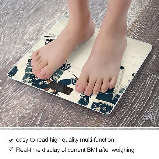 Ice Hockey Pattern Bathroom Scale Automatic Power On/Off Body Scales LCD Backlight Display Square Digital Scale Rounded Corners Bathroom Scales for Home Bedrooms