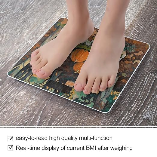 Leaves Pumpkin Bathroom Scale for Body Weight Bathroom Digital Electronic Weighing Scale with Back Lit LED Display Sturdy Tempered Glass Weight Watchers Scales 400lb
