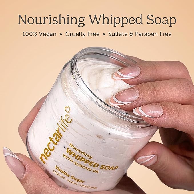 Nectar Life Nourishing Whipped Soap and Shave Butter with Almond Oil Vanilla Sugar Set of 3 5 Oz Each