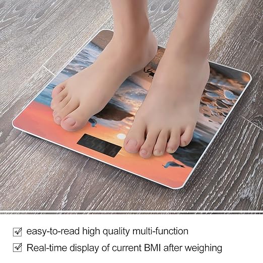 Sea Beach Sunset Weight Scale Cute Bathroom Scale for Body Highly Accurate Digital Weighing Machine for People Compact LCD Display Scales with Sturdy Toughened Glass Scales