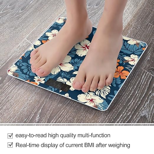 Hawaii Flower Bathroom Scale Ultra-Bright Liquid Crystal Screen Weight Scale Accurate Bathroom Body Scales for Body Weight Bathroom Pet Home Bedroom Gift-Giving