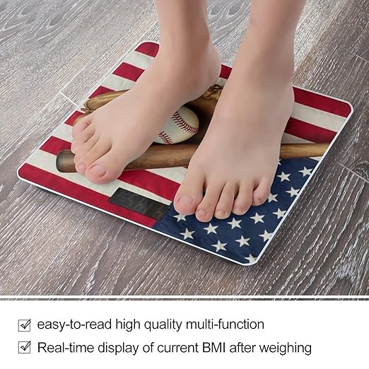 Men's Fashion Automatic Switch Digital Bathroom Weighing Scale Smart Scale Vintage Ball Baseball American Flag
