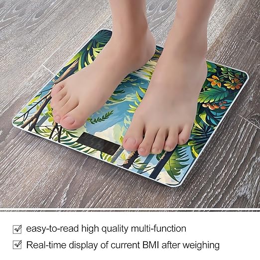 Tropical Jungle Painting Scale for Body Weight Digital Bathroom Scale Toughened Glass High Precision Scales for Body Weight with Large LCD Backlight Display Weight Scales