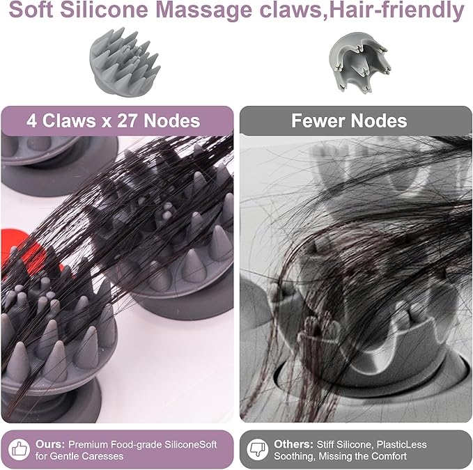 Electric Scalp Massager Portable Head Stress RelaxIPX7 Waterproof Rechargeable Head Massager Scalp Stress Relax Body for Deep Cleansing Relief Hair Growth (Silver)