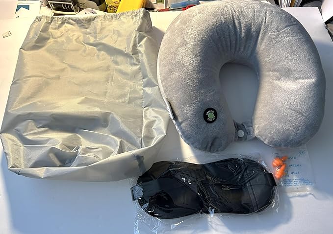 Vibrating Neck Massage Pillow with Ear Plugs Gray Portable Travel Design Includes Ear Protection for Relaxation and Pain Relief