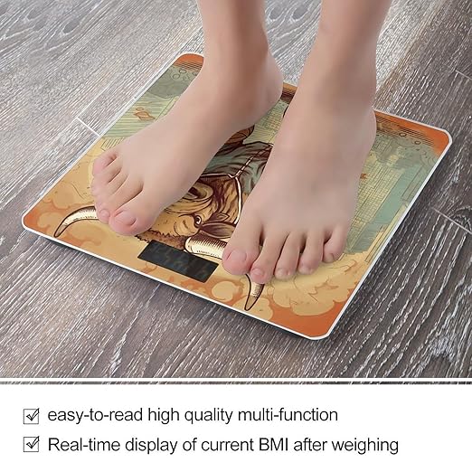 Hand Drawn Bull Pattern Scale for Body Weight Anti-Slip Tempered Glass Digital Bathroom Scales Clear LCD Display Weighing Scale Safe Rounded Corners Smart Scales