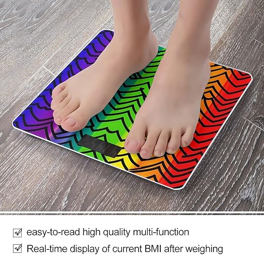 Digital Bathroom Scale for Body Weight Scale with Bright LCD Display High Accuracy Step-On Technology Auto On/Off Gay Pride Rainbow Pattern Digital Scales 400 Lbs /180kg