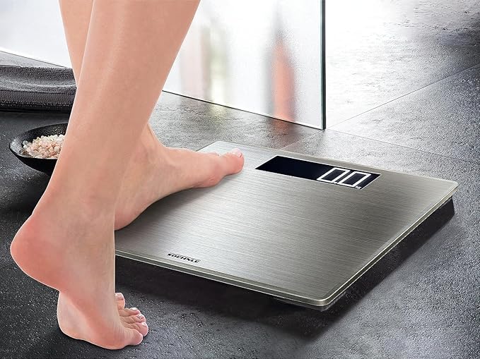 Soehnle Digital Personal Scale Style Sense Safe 300 – High Precision Bathroom Scale with XXL Stainless Steel Surface Anti-Fingerprint Auto On/Off Large LCD Display 180kg Capacity
