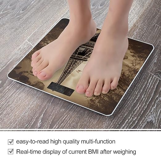 Paris Eiffel Tower Scale for Body Weight Anti-Slip Digital Bathroom Scale Sturdy Toughened Glass Weighing Scales High Precision Safe Rounded Corners Smart Scales