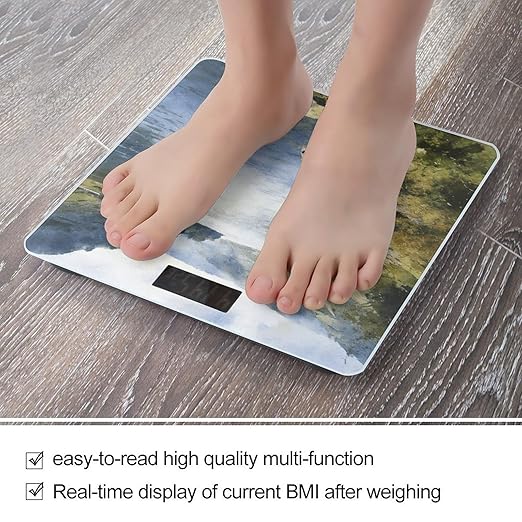 Clear Waters Surround The Green Mountains Smart Scale for Body Weight Digital Bathroom Scale Toughened Glass Weight Scale with Large LCD Backlight Display High Precision Scales Weighing Machine